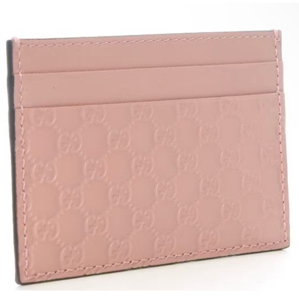 Authentic New without tag micro Guccisimma 5 slot Gucci leather card holder pink